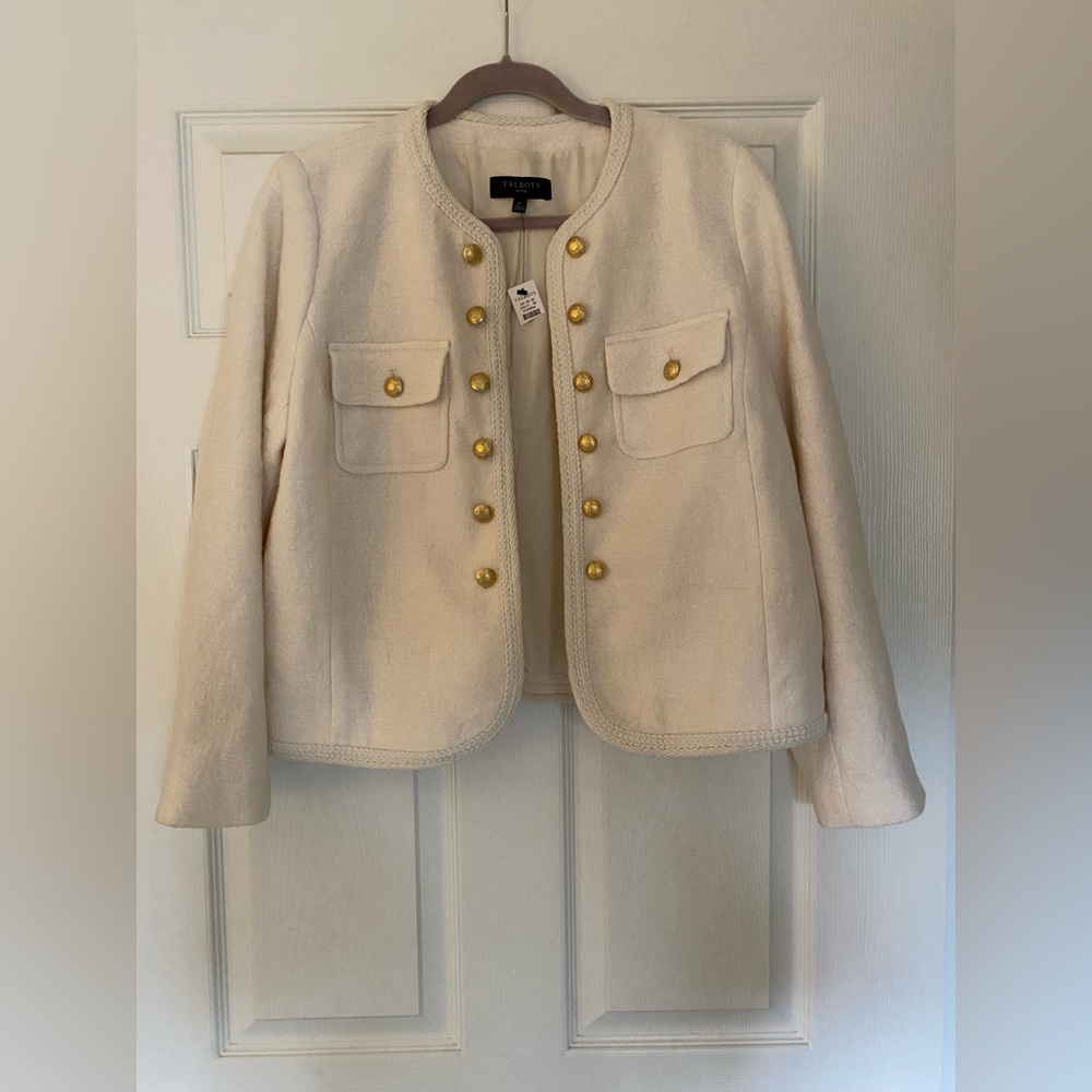 NWT Talbots Cream Berkshire Wool Blend Crop Blazer Lady Jacket Old Money -Sz 16P - Picture 2 of 11